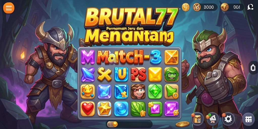Tampilan seru gameplay Match-3 di BRUTAL77.
