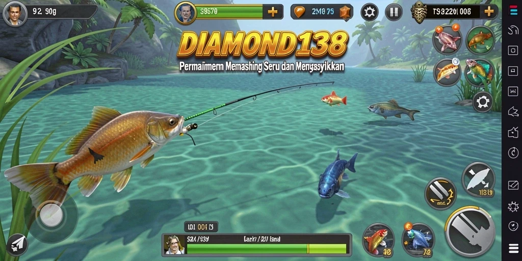 Screenshot gameplay DIAMOND138 menampilkan aksi memancing seru.