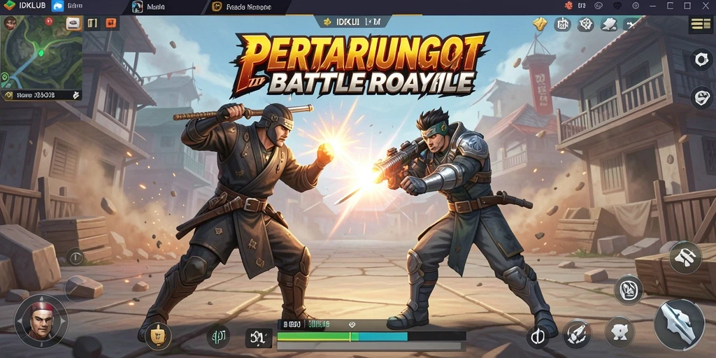 Screenshot utama IDKLUB menampilkan pertempuran mendebarkan di dalam arena Battle Royale.