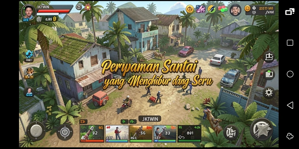 Tampilan gameplay JKTWIN dengan karakter ceria dan tantangan seru.