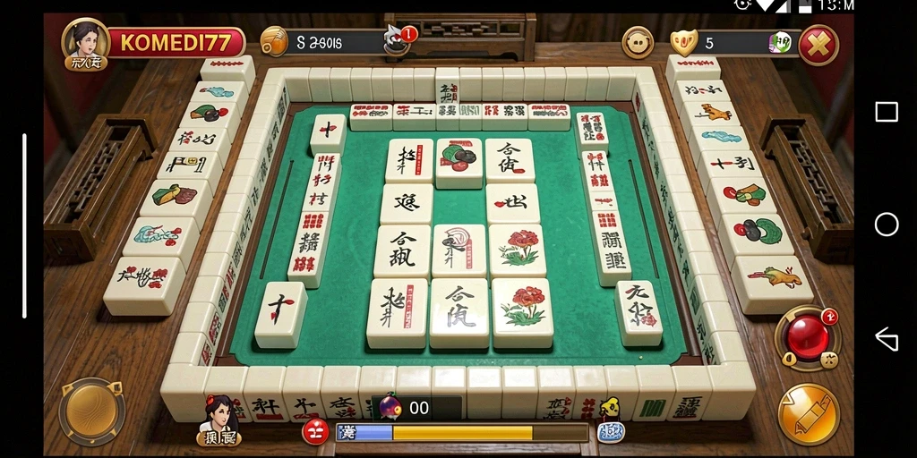 Screenshot utama KOMEDI77 menunjukkan aksi bermain Mahjong yang seru.