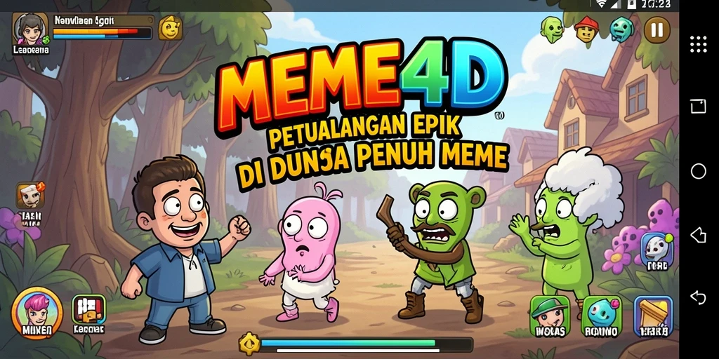 Screenshot gameplay MEME4D menunjukkan aksi seru di dunia petualangan.
