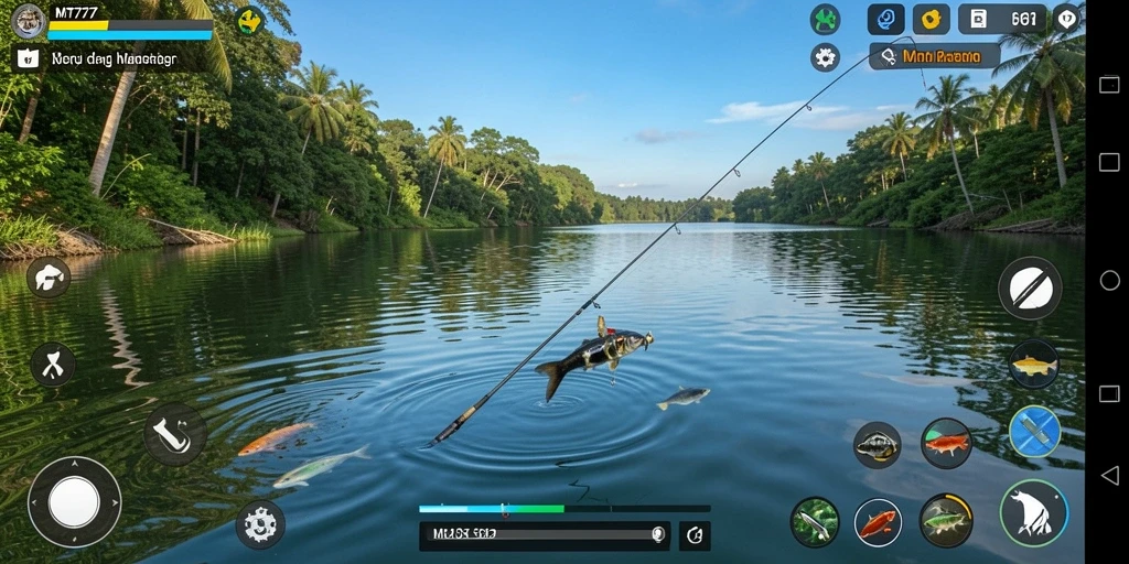 Tampilan gameplay MT777 dengan aksi memancing yang seru dan menantang.