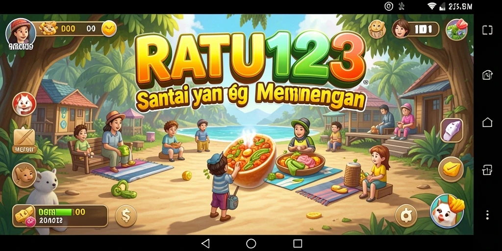 Tampilan gameplay RATU123 yang ceria dan penuh warna.