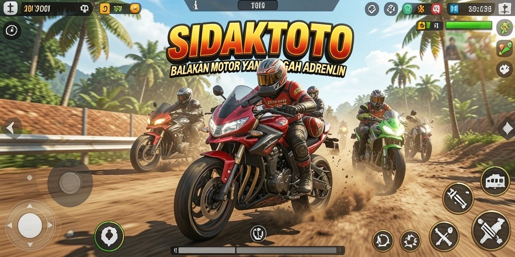 Gameplay SIDAKTOTO menampilkan aksi balapan motor yang mendebarkan.