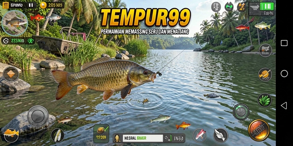 Skrinsut gameplay TEMPUR99 yang menampilkan aksi memancing seru.
