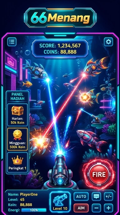 Screenshot aplikasi utama 66menang dengan antarmuka yang menarik.